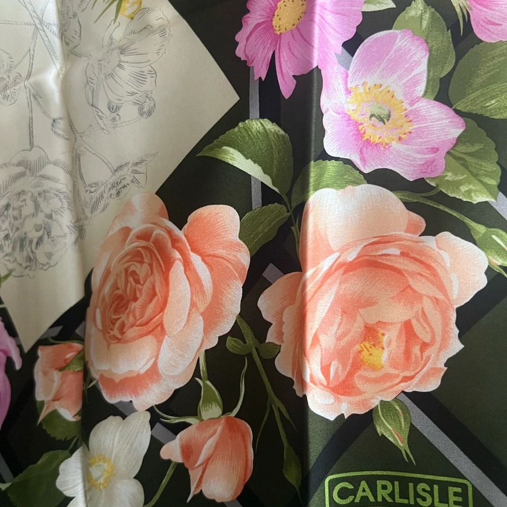 Carlisle Green and Black Floral Silk Scarf - Picture 2 of 7